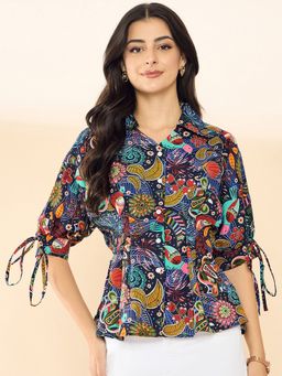 Uptownie - Multicolor Puff Sleeve Waisted Shirt
