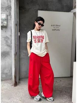 Outzidr - Red Ultra Baggy Parachute Pant