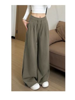 Outzidr - Khaki High Waist Barrel Style Double Pleated Pant