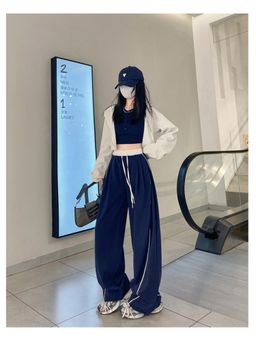 Outzidr - Blue High Waist Contrast Band Pant