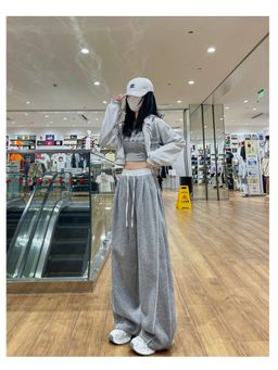 Outzidr - Grey High Waist Contrast Band Pant