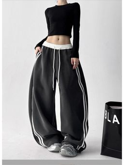 Outzidr - Black High Waist Contrast Band Pant