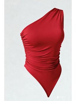 Outzidr - One Shoulder Asymmetrical Hem Red Top