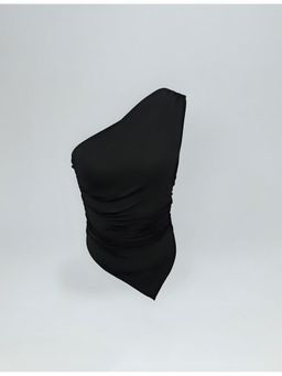 Outzidr - One Shoulder Asymmetrical Hem Black Top