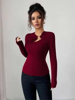Outzidr - Full Sleeve Front Buckle Wine Top