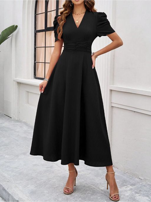 black fit and flare midi dress Dot Tulle Fit And Flare Nap Midi Dress - SMALL / Black