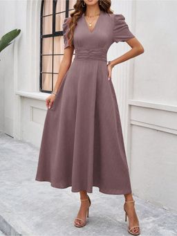Outzidr - Mauve Fit And Flare Midi Dress