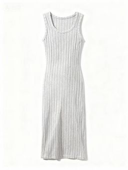 Outzidr - Grey Sleeveless Deep Back Neck Maxi Dress