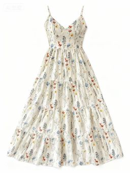 Outzidr - Cream Shoulder Strap Back Bow Tiered Maxi Dress