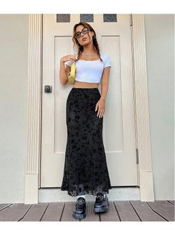 Outzidr - Black High Waist Textured Skirt