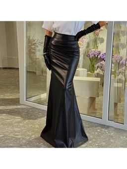 Outzidr - High Waist Pu Maxi Black Skirt