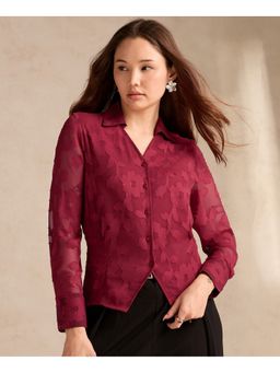 Outzidr - Maroon Regular Fit Long Sleeves Shirt