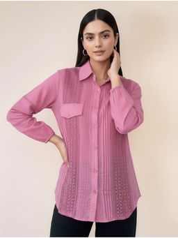Outzidr - Pink Delicate Lace with Pintuck Accents Shirt