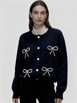 Outzidr - Women Black Polyester Embellished Cardigan