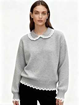 Outzidr - Women Grey Polyester Solid Sweater