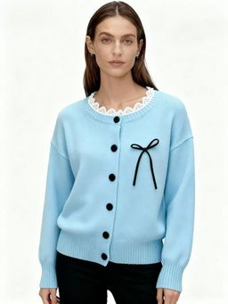 Outzidr - Women Blue Polyester Solid Cardigan