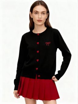 Outzidr - Women Black Polyester Solid Cardigan