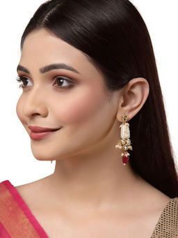 Dugran By Dugristyle - Red & White Kundan Dangler Earrings