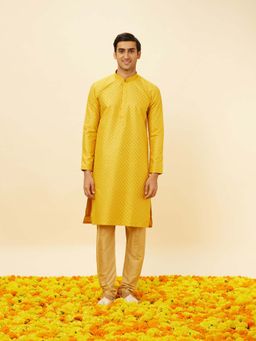Twamev - Yellow Art Silk Embroidered Kurta Churidar (Set of 2)