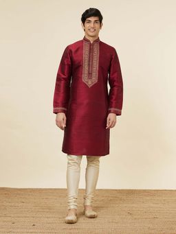 Twamev - Maroon Art Silk Embroidered Kurta and Churidar (Set of 2)