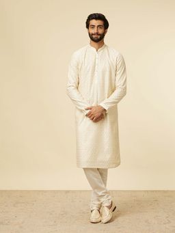 Twamev - Cream Chanderi Embroidered Kurta and Churidar (Set of 2)