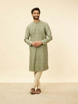 Twamev - Green Blended Viscose Self Design Kurta with Churidar (Set of 2)