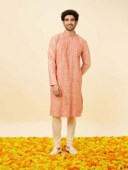 Twamev - Peach Blended Viscose Self Design Kurta with Churidar (Set of 2)