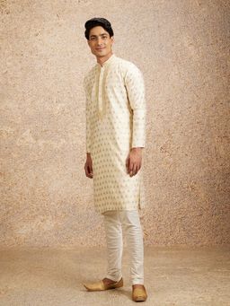 Twamev - Cream Blended Viscose Hand Embroidery Work Kurta and Churidar (Set of 2)