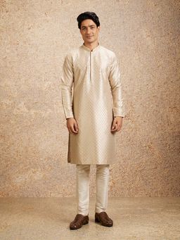 Twamev - Beige Art Silk Embroidery and Stone Work Kurta and Churidar (Set of 2)