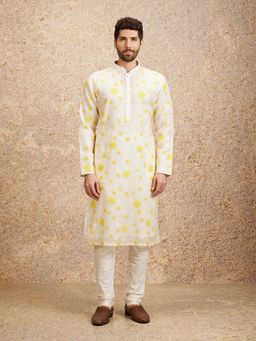 Twamev - Cream Chanderi Embroidery and Cutwork Kurta with Churidar (Set of 2)
