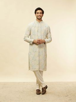 Twamev - Grey Chanderi Embroidered Kurta with Churidar (Set of 2)