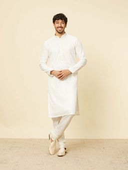 Twamev - Cream Georgette Embroidery and Zari Work Kurta with Churidar (Set of 2)