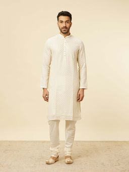 Twamev - Cream Georgette Embroidered Kurta and Churidar (Set of 2)