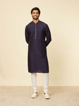 Twamev - Navy Blue Art Silk Embroidered Kurta and Churidar (Set of 2)