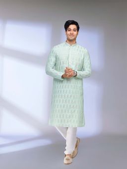 Twamev - Green Chanderi Printed Kurta and Churidar (Set of 2)