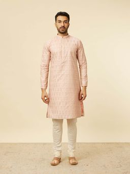 Twamev - Pink Chanderi Printed Kurta and Churidar (Set of 2)