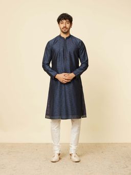 Twamev - Navy Blue Blended Viscose Floral Printed Kurta and Churidar (Set of 2)