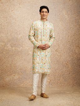 Twamev - Beige Rayon Digital Printed and Mirror Work Kurta with Churidar (Set of 2)