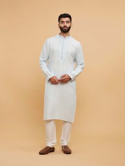 Twamev - Blue Linen Thread Embroidery Kurta and Churidar (Set of 2)