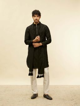 Twamev - Black Blended Viscose Embroidered Kurta and Pyjama with Dupatta (Set of 3)