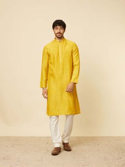 Twamev - Yellow Art Silk Embroidery and Zari and Sequin Work Kurta with Churidar (Set of 2)