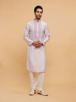 Twamev - Purple Blended Rayon Thread Embroidery Kurta and Churidar (Set of 2)