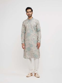 Twamev - Off White Art Silk Thread Embroidery and Sequins Work Kurta Churidar (Set of 2)