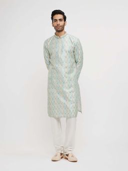 Twamev - Green Art Silk Thread Embroidery Kurta and Churidar (Set of 2)