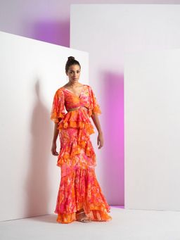 MANDIRA WIRK - Pink Misty Femme Dress with Stylized Chain Detail At Waist