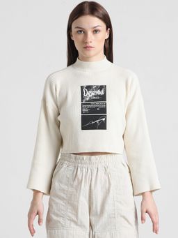 ONLY - Cream Graphic Cropped Pullover