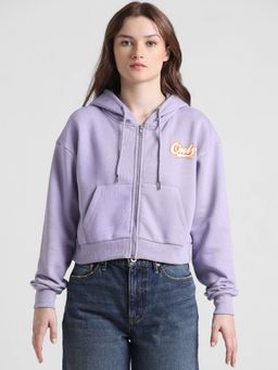 ONLY - Lavender Printed Zip Hooded Sweatshirt