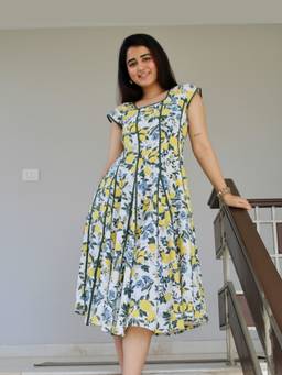 KHAMNA - Multi Colour Amalfi Bloom Cotton Panelled Dress