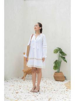 KHAMNA - The Riviera White Cotton Poplin Dress