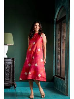 EARTHWEAR - Red Tassar Silk Sandhya Dress